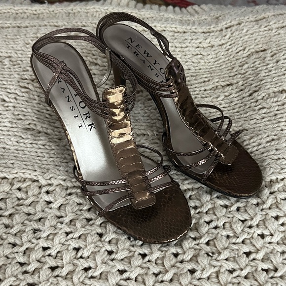 New York Transit Bronze Strappy Heels - Picture 1 of 4